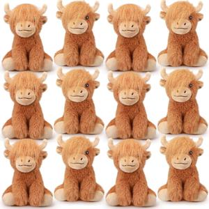 Blueweenly 12 Pcs Stuffed Animal Stuffed Plush Toys 6 inch Realistic Soft Decor Doll for Stress Relief Boys Girls Birthday Favors Gifts Forest Party Decor (Highland Cows)