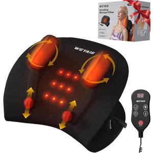 Neck Massager Pillow, Neck and Shoulder Relaxer with Heat, 3 Modes and Strengths, Neck Massager for Pain Relief Deep Tissue, Remote Control, Gift for Women Men Parents Christmas, Black