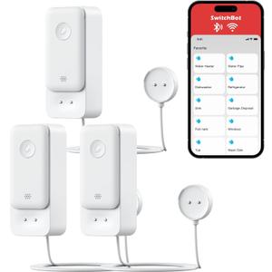 SwitchBot WiFi Water Leak Detector, Smart Water Sensor with 100dB Adjustable Alarm&App Alerts, IP67 Waterproof, Detector for Home with 3.28ft Sensing Cable, No Hub Required (Support 2.4G) (3, White)