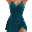 Blooming Jelly Womens One Piece Swimsuit Tummy Control Bathing Suit Gold Metal Tie Knot 2025 Swim Dress (Large, Blue Green)