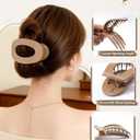 AWAYTR Flat Hair Clips For Women 4.33" Lay Flat Claw Clip for Hair 6Pcs Round Large Hair Claw Clips (Glossy - Brown Series)