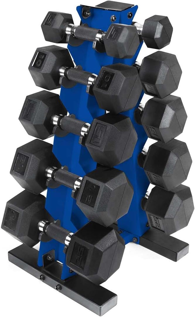CAP Barbell 150 LB Coated Hex Dumbbell Weight Set with Vertical Rack | Multiple Options