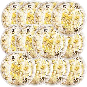 QOUBAI 12 Pack Gold Glitter Beach Balls 16" Large Inflatable Sparkly Confetti Pool Balls Glitter Swimming Pool Toys PVC Jumbo Sport Ball for Summer Hawaiian Wedding Baby Shower Birthday Party Favor