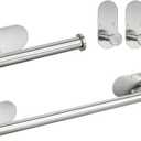 TocTen 5 Pieces Wall Mounted or Self Adhesive Towel Bar Set, Stainless Steel Bathroom Hardware Set Include 16 Towel Rack, Toilet Paper Holder, 3 Towel Hook, Sticky Bathroom Accessory Kit (Silver) (16 Inch with Holes, Brushed Nickel)