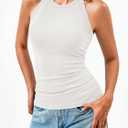 Dellytop Summer Womens Tank Tops - Casual Sleeveless Basic Cami Top Shirt Slim Knit Ribbed Racerback Workout Blouses (White, XS)