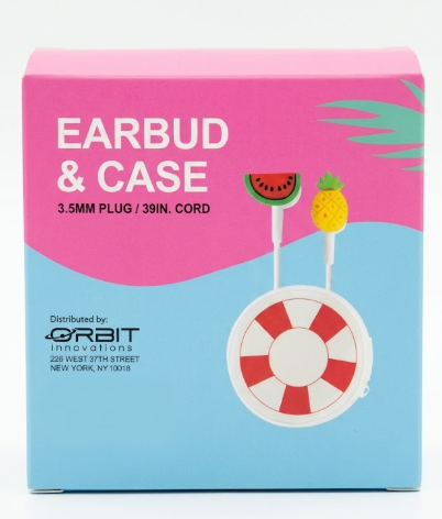 Melon and Pineapple EARBUD & CASE 3.5mm Plug/ 39In Cord, 4Pack