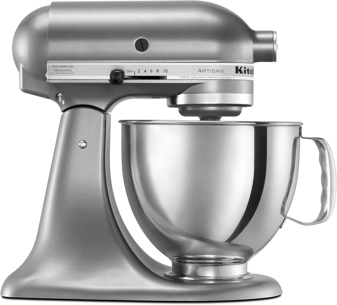 KitchenAid Artisan Series 5 Quart Tilt Head Stand Mixer with Pouring Shield KSM150PS, Contour Silver, Zinc (Onyx Black)