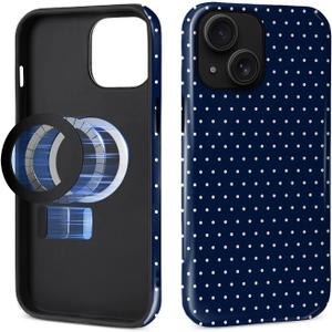 Magnetic Case for iPhone 14 iPhone 13 Design,Compatible with MagSafe,Slim Protective Soft TPU Bumper Phone Cover Women Girls Case Polka Dot Aesthetics Navy Blue