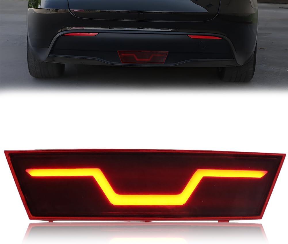 Rear 3rd Brake Lights Pilot Light Compatible with 2021 2022 2023 Tesla Model Y, [Start-up Animation] [2 in 1 Design] With Brake Light (after falsh) & Taillight Lamp, Rear Bumper Light, 1 PC