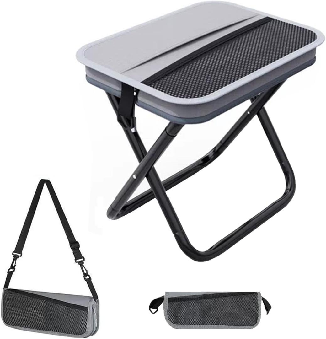 Portable Stool, Pocket Chair Fishing Stool, Large Size Adjustable Shoulder Strap Folding Stool, 2026 New Ultralight Foldable Stools with Carrying Bag for Hiking, Fishing, Camping, Picnic (Gray-Black)