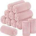 Buryeah 12 Pcs Flannel Throw Blanket Bulk 50 x 60 Inch Sleepover Blankets Wedding Throw Soft Lightweight with Striped Ribbed for Sofa Room Couch Donation Homeless Gifts (Light Pink)