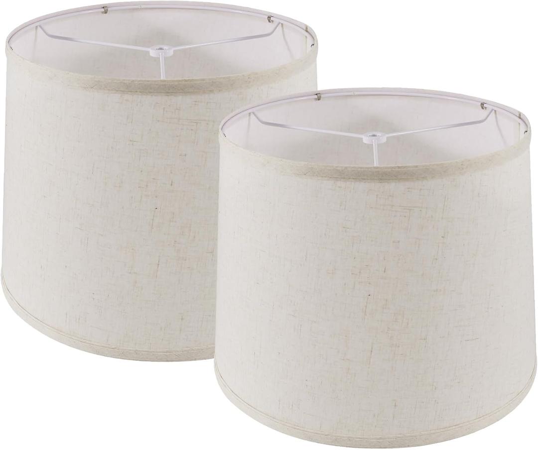 Lamp Shades Set of 2, 11"x 13"x 10" Large Beige Lampshades, Drum Lampshade for Table Lamps Floor Lamp, Natural Linen Fabric Replacement Lamp Shade, Hand Crafted Medium Lampshade, Easy Assembly