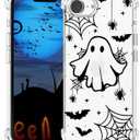 Halloween Case for iPhone 16e Clear Ghost Fashion Designs, Phone Cover Girls Stylish Slim Shockproof Bumper Protective Women Halloween Spider Web Phone Case for iPhone 16e Kids Bat