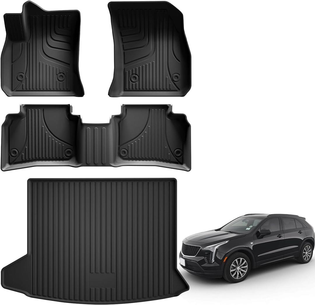 AOMSAZTO Floor Mats & Cargo Liner for Cadillac XT4 2019-2025 2026 All Weather Protection TPE Anti-Slip Full Set Custom Car Mats 2026 XT4 Accessories, Black