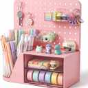 Novabright Desk Organizer with 2 Drawers, Rotating Pen Holder with 5 Slots & Pegboard, Back to School & End of School Year Gifts, Multifunctional Desktop Storage for Desk Home Office Supplies(Pink)