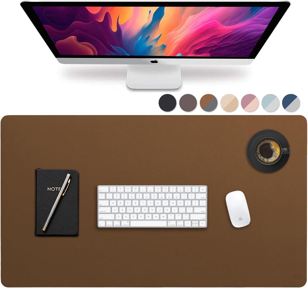 Vine Creations Leather Desk Pad - Large 36" x 20", Desk Protector with PU Leather, Mouse Pad, Blotter for Office (Brown) (Brown/Dark Gray)