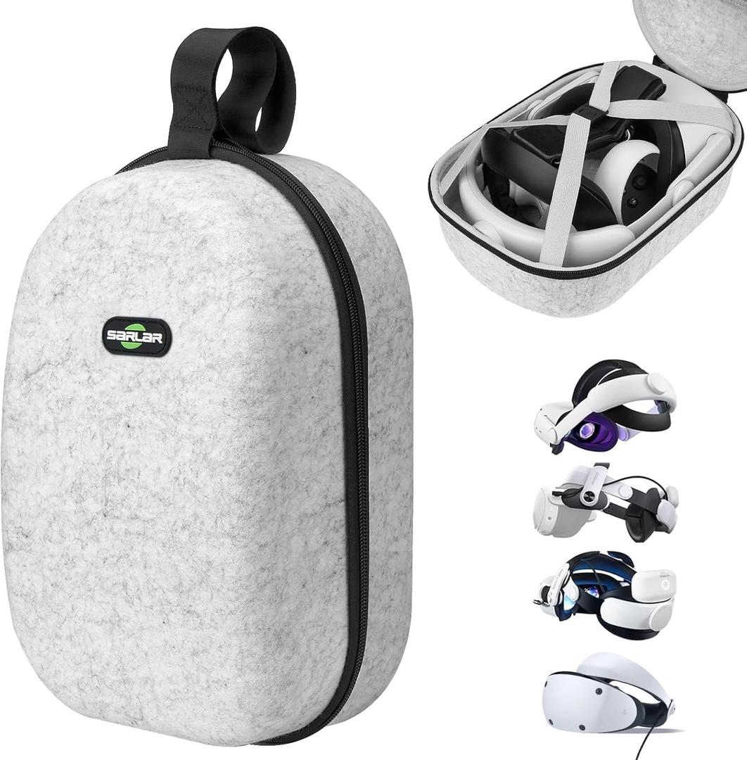 Sarlar Large Hard Carrying Case Compatible with Oculus Meta Quest 3S/3/2 & PS VR2 Gaming Headset and KIWI Design, BOBOVR M3/M2 Pro, SUPERUS, Saqico and All Head Strap with Battery