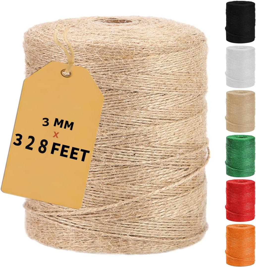 2 x Vanhench Jute Twine 3mm x 328ft (100m), Jute Rope for Crafts Gardening Garden Plant Gift Wrapping Arts & Crafts Art Decoration Packing Material Christmas Twine Bulk Heavy-Duty (Brown)