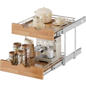 OCG Pull Out Cabinet Organizer 20" W x 21" D, 2 Tier Slide Out Shelf, Heavy-Duty Pull Out Drawer for Cabinets, Base Cabinet Organization for Kitchen, Pantry, Bathroom