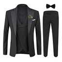 YFFUSHI Men's Slim Fit 3 Piece Suit One Button Blazer Vest Pants Wedding Prom Party Suits Set Black S