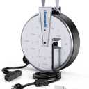DEWENWILS 30 Ft Retractable Extension Cord Reel, Ceiling/Wall Mount 16/3 Gauge SJTW Power Cord with 3 Electrical Outlets Pigtail for Garage and Shop, 10 Amp Circuit Breaker, Metal Plate, UL Listed (Silver/Black+logo)