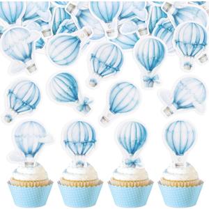 40pcs Blue hot air balloon Cupcake Toppers Baby Shower Gender Disclosure Party Kids Birthday Party Cake Decorations Supplies