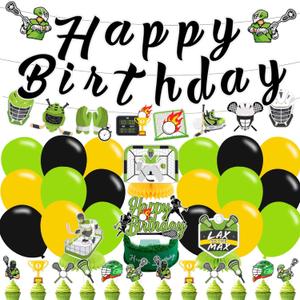 Lacrosse Birthday Party Decorations, Lacrosse Happy Birthday Decoration Banner Silver Green Black Balloon Cake Cupcake Topper for Boy Sport Theme Birthday Party