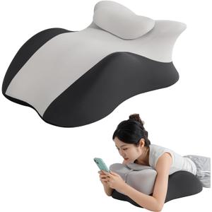 SheRest Adjustable Headrest Reading Pillow for Bed Adults - Memory Foam Back Support Wedge for Acid Reflux, Snoring & Legs, Duplex Gray (22.8"x15"x9")