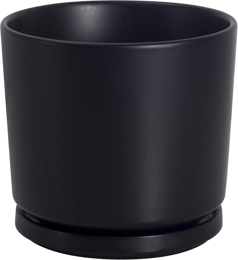 Ekirlin 5 inch Plant Pots,Ceramic Flower Planters Indoor,Modern Succulents Containers with Drain Hole Saucer,Decorate Home,Office & Outdoor (Black)