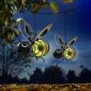 EVOLUX Hanging Bee Solar Garden Lights Decor for Outside, Outdoor Statues Figurine Lights Decorations for Patio Balcony Yard Ornament Housewarming(2 pcs)