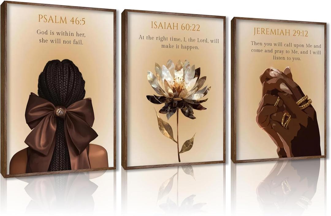 Black Woman Christian Wall Art African American Black Girl Painting Picture Wall Decor Bible Verses Inspirational Psalms Poster Print Artwork for Living Room Bedroom, Unframed