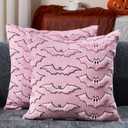 DFXSZ Halloween Pillow Covers 18x18 inch Set of 2 Pink Bat with Black Eyes Throw Pillow Cases Soft Plush Faux Fur Wool Couch Cushion Case for Chair Sofa Bedroom Living Room Home Decor PTK059C18