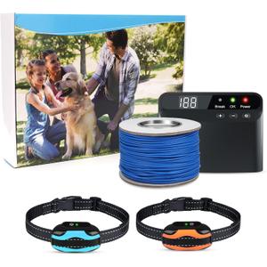 PcEoTllar Electric Fence for Dogs, Underground Dog Fence System, Rechargeable Upgraded Electric Dog Fence, 2 Waterproof Collar Receivers, with 656Ft Underground/Aboveground Boundary