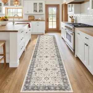 Area Rugs for Living Room: 2x8 Washable Rug Vintage Pattern Large Non-Slip Stain Resistant Soft Durable Floor Carpet for Bedroom, Dining Room, Home Office - Blue