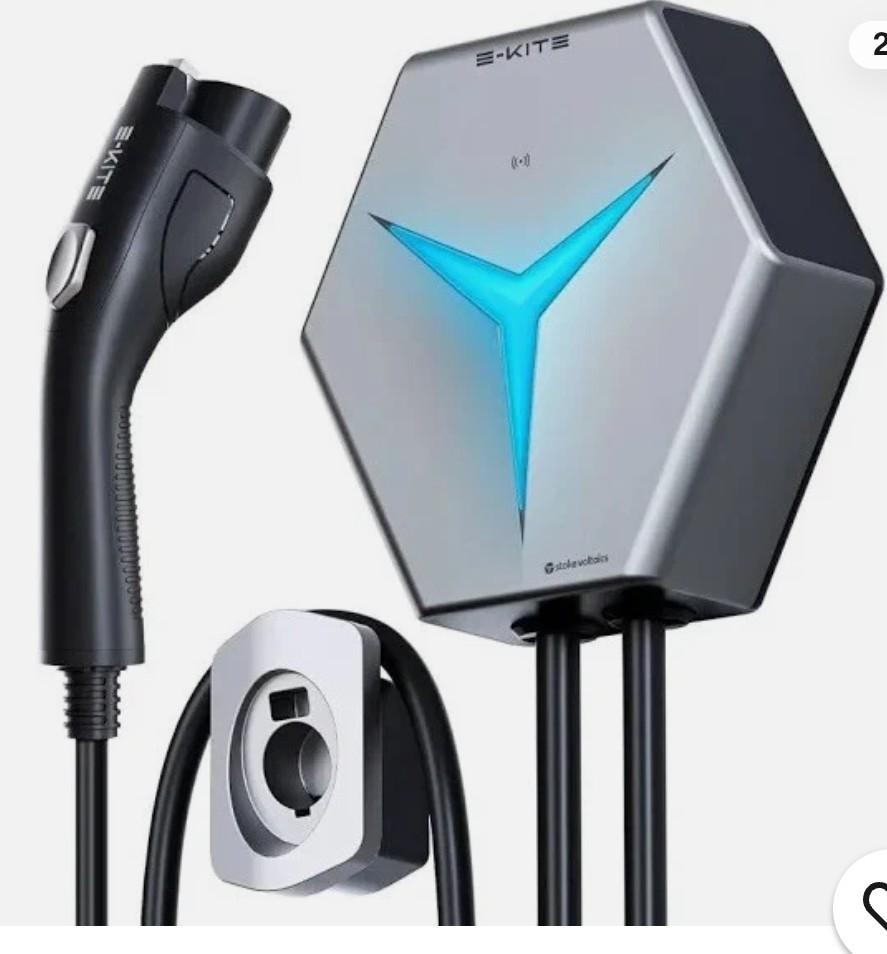 STOKE VOLTAICS Level 2 EV Charger, 32 Amp 240V Electric Vehicle Charging Stations, IP66 Water-Proof Station, E-Kite 26-Foot Cable for Indoor/Outdoor USE (NEMA 14-50 Plug) 32Amp-Silver