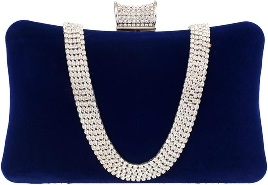 Velvet Evening Bag for Women Rhinestone Clutch Bag Sparkly Handbag (Blue)