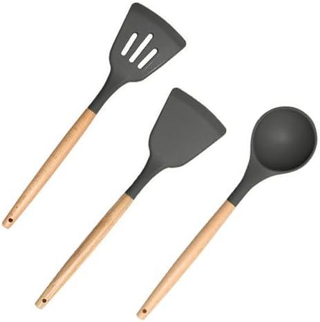 3 Pack Kitchen Utensils Set, Non-stick Large Solid Spatulas Spoons Turners,Silicone Cooking Utensils Set with Heat Resistance (Black)