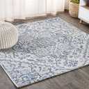 JONATHAN Y Boho Medallion Indoor Outdoor Square Area Rug 8X8 Navy/Gray, Estrella Textured Weave for Backyard, Patio, Porch, Easy-Cleaning, High Traffic, Pet-Friendly, Non-Shedding (SMB105B-8SQ)