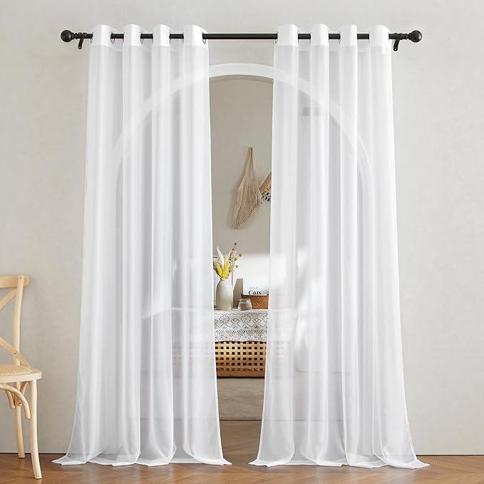 NICETOWN White Sheer Curtains 84 inches Long - Home Decoration Grommet Airy & Lightweight Elegant Window Treatments with Light Filtering for Bedroom/ Living Room (White, 2 Panels, W54 x L84)