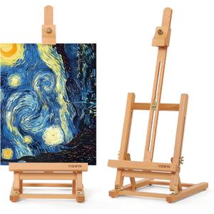 VISWIN 25" H-Frame Tabletop Easel for Painting, Adjustable Beech Wood Table Top Easel, Portable Art Easel for Adults, Artists, Beginners, Holds Canvas up to 15" – Natural