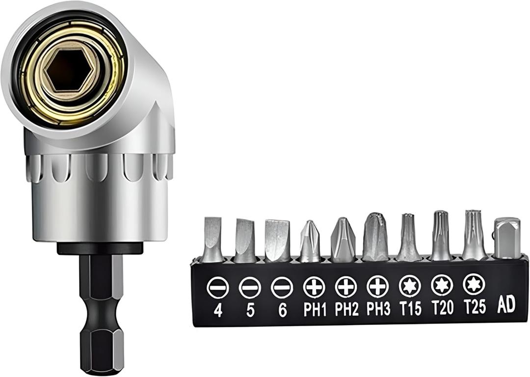 105 degree Right Angle Electric Drill Adapter, Suitable for Narrow Spaces, Quick Replacement of Impact Drive and Magnetic Screwdriver Socket with Drill Bit Corner Tool Screw Hub (Short)