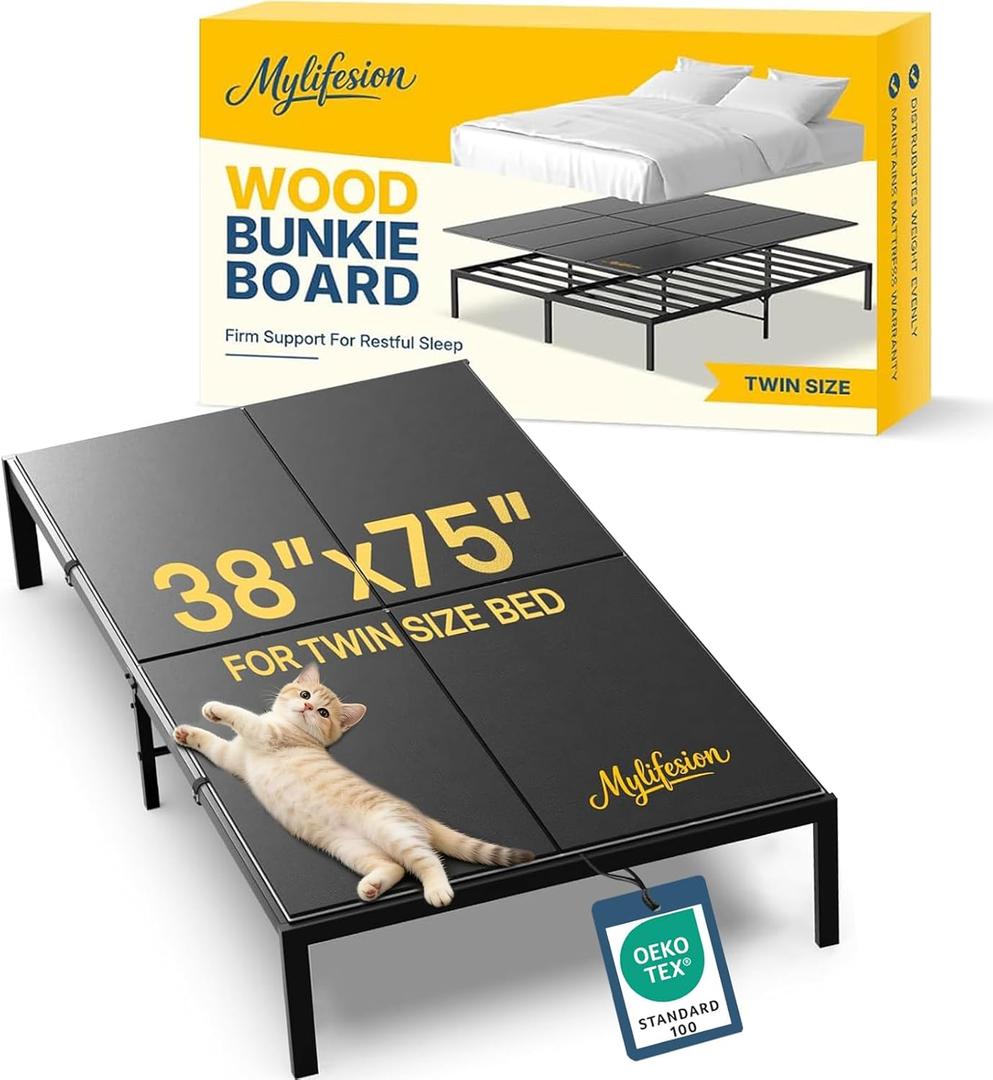 Bunkie Board Twin Size (38x75'') - Extra Sturdy Wood Bed Boards for Slatted Metal Frame, Sleeper Sofa Support Board to Stop Sagging Mattress, Breathable, Quiet, Anti-Slip and Moisture-Resistant