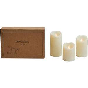 Creative Co-Op 3' Round LED Wax Pillar Candles - Set of 3 Sizes (3' H, 5' H, 4' H), 6 Hour Timers & Remote (Requires AAA Batteries)
