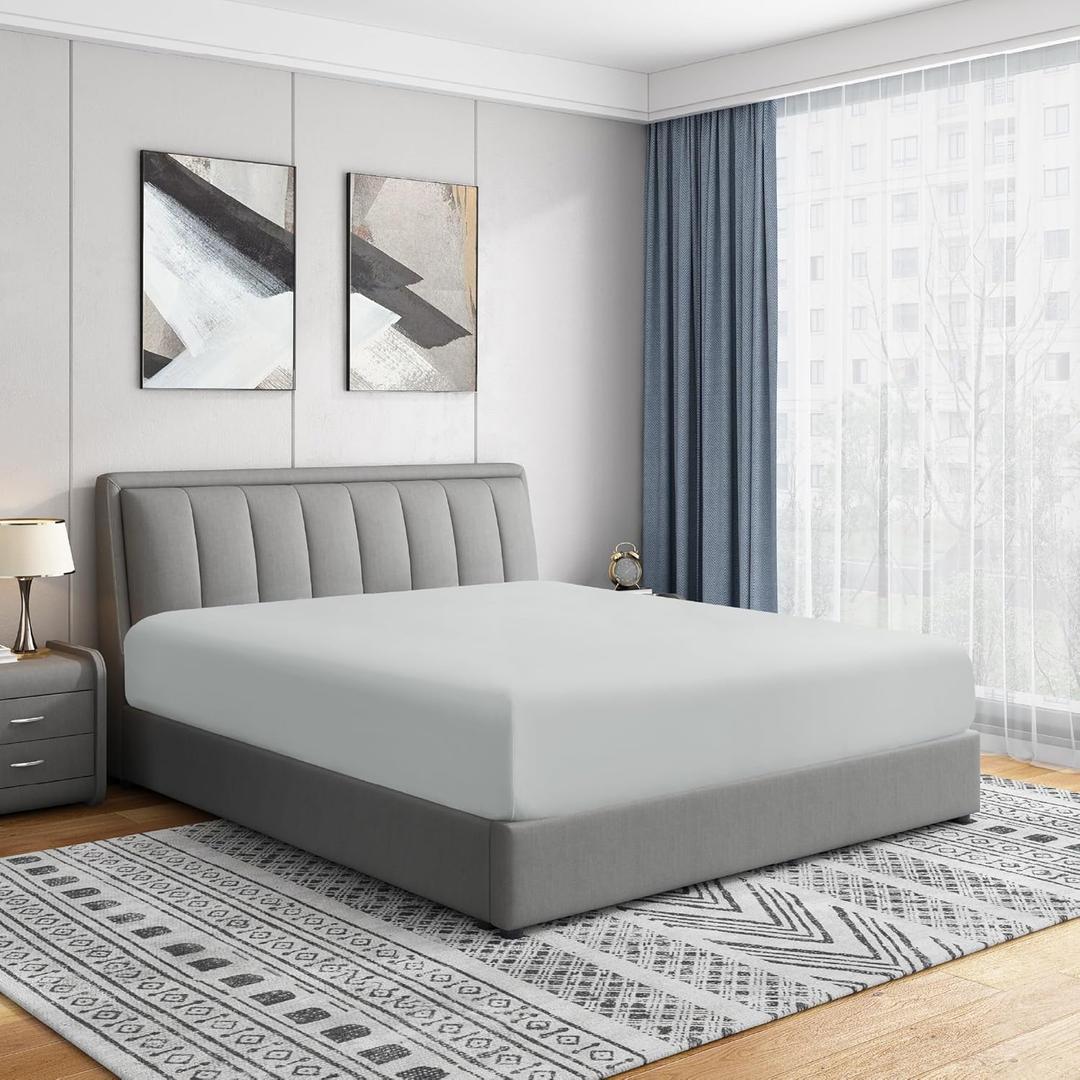 Cathay Home King Fitted Sheet - Double Brushed Ultra Soft - Wrinkle & Fade Resistant - 21" Extra Deep Pocket Fitted Sheet Only - Good Fit for 19"-23" Deep Mattress (King, Light Gray)