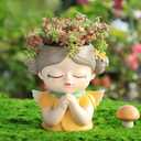 Adorable Large Angel Girl face Planter Cute Big Succulent Pot with Drainage Hole Lady Head Planter Farmhouse Resin Flower Pot Decorative vase for Indoor and Outdoor Plants Gifts