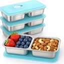 4Pcs 304 Stainless Steel Bento Boxes, 2 Compartments Portable Food Storage Containers Snack Boxes with Lids, Divided Meal Prep Lunch Box Food Container Dishwasher Safe (4PCS-Ocean Blue)