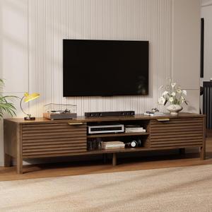 IKALIFE TV Stand for Living Room - up to 85 Inch TVs Mid Century Modern Entertainment Center with Storage and Adjustable Shelves, Media Console Table Walnut 80"