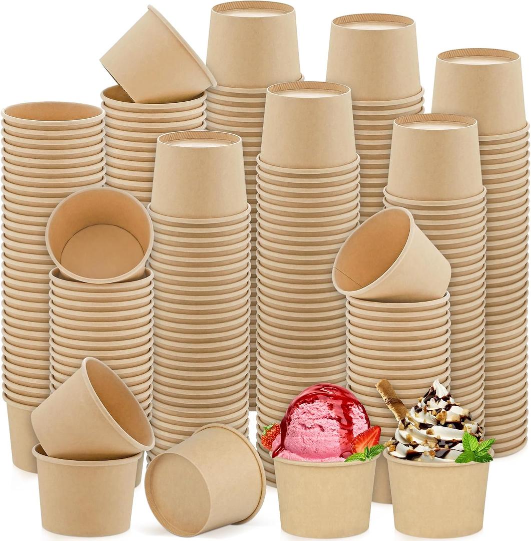 Ruisita 300 Packs Paper Ice Cream Cups 5 Ounce Disposable Soup Bowls Brown Dessert Bowls for Hot or Cold Food Party Supplies Treat Dessert Cups for Sundae Frozen Yogurt