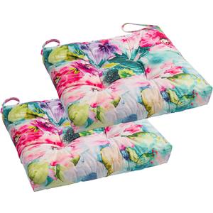2-Pack Outdoor/Indoor Wicker Patio Seat Cushion Pad with Ties - Weather Resistant, Dining Chair Cushion, 17" x 17"(Watercolor Flowers)