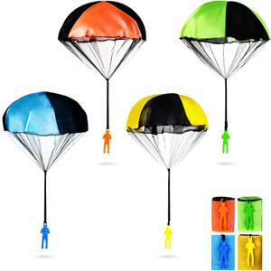 Parachute Toy for Kids, Outdoor Toys Flying Parachute Men, Inside & Outside Toys for or 3 4 5 6 7 8 9 10 11 12 Year Old, Birthday Gift for Boy Girl 4-8 Year Old, Unique Boys Party Favors (Red, Green, Blue, Yellow)